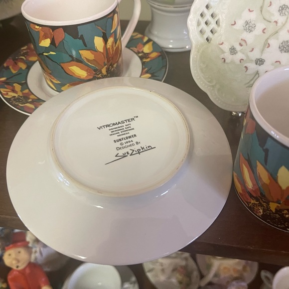 Vitromaster Sunflower 4 Set of Cups and Saucers Vintage 90s Sue Zipkin - Picture 4 of 5